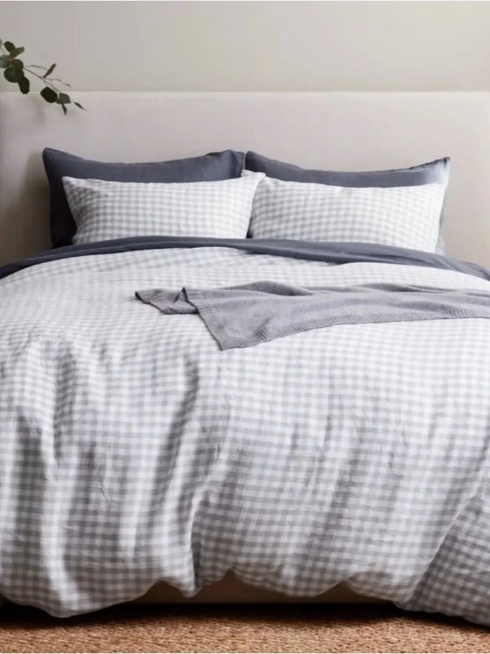 Gingham Blue Fog European Linen King/Cal King Duvet Cover - Retail $214